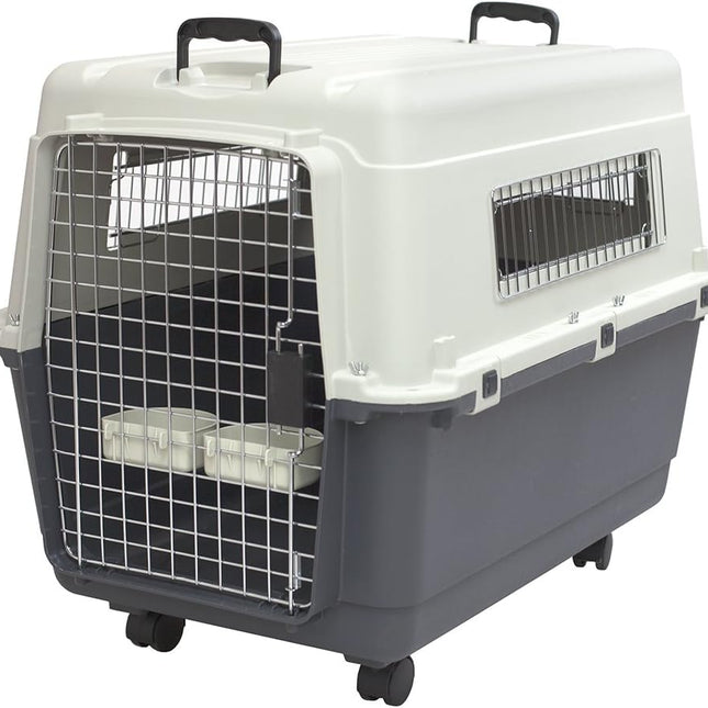 SportPet Designs Plastic Kennels Rolling Plastic Wire Door Travel Dog Crate- Large Kennel, Gray - Bargainwizz