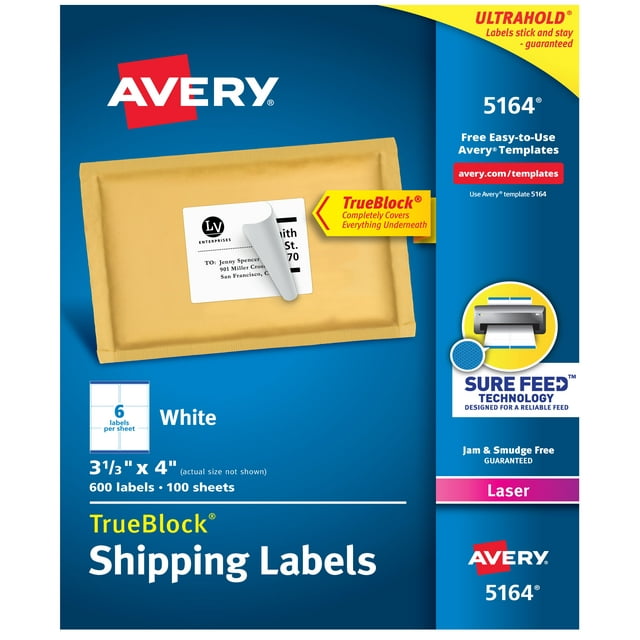 Avery TrueBlock Shipping Labels Sure Feed Technology Permanent Adhesive - Bargainwizz