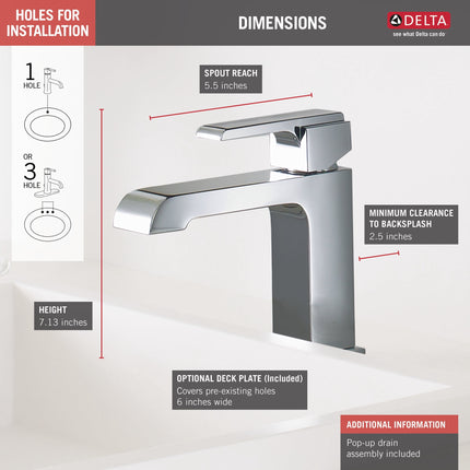 Delta Ara Single Handle Bathroom Faucet with Metal Drain Assembly in Chrome - Bargainwizz